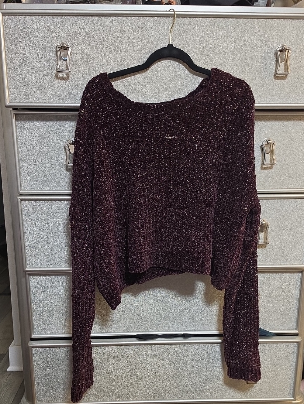 Forever 21 Chenille Scoop Neck Sweater in Dark Plum